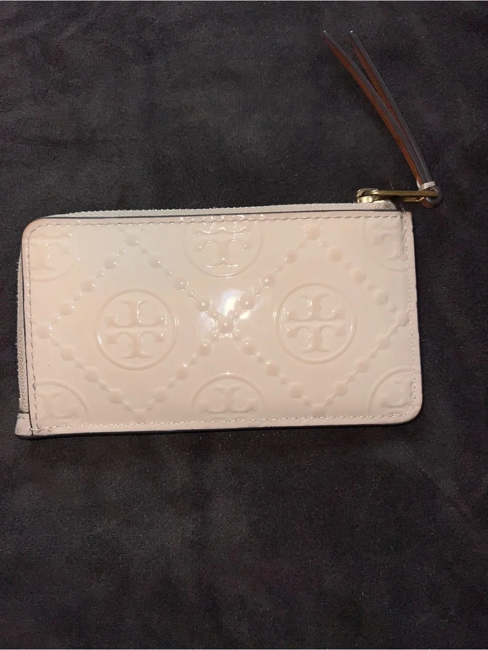 Tory Burch Ivory Monogram Patent Leather Card Case Wristlet